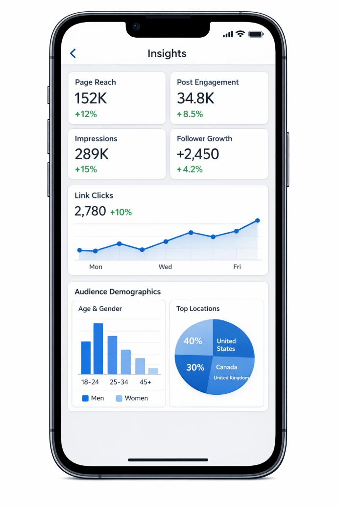 A dashboard for a social page